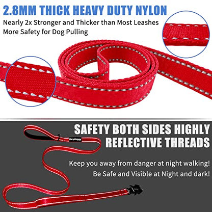 Strong Heavy Duty Dog Leash - 5ft Reflective Nylon Training Leash with Soft Padded Double Handle & Auto Lock Frog Clip - Safety Traffic Control for Large Medium Small Dogs No Pull Walk Red,5ft - color: Red, size: 5FT x 1" x 2.8MM