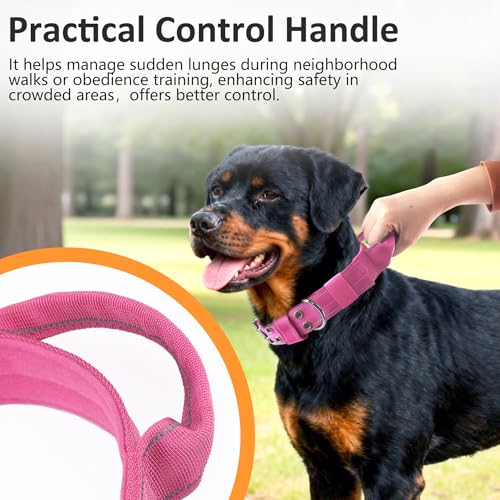Tactical Dog Collar with Control Handle, Military Adjustable Pet Collar Reflective Heavy Metal Buckle Dog Collar, Soft Nylon Training Collar for Medium Large Dogs (Rose Red, Medium) - color: Rose Red, size: Medium