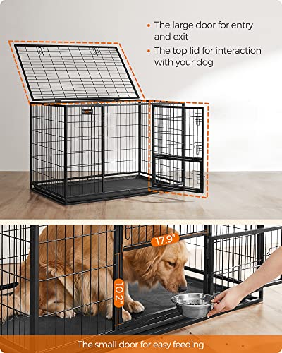 Feandrea 48 Inch Heavy Duty Dog Crate, Metal Escape Proof Dog Kennel with Double Doors and Convenient Feeding Door, Removable Tray, Easy to Clean, XXL Dog Crate for Large and Medium Dogs, Black - size: 48.0"L x 29.3"W x 31.7"H