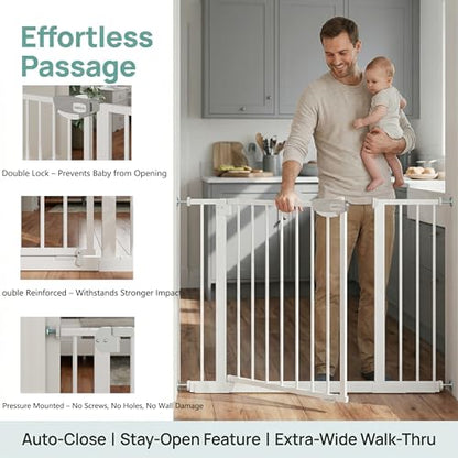 Safety Gate for Stairs & Doorways, Auto-Close Baby Gate or Dog Gate – Pressure Mount No Drilling, 30" Tall All Metal Frame with Dual Locking System (White, 30" Tall 29"-43" Wide) - size: 30"Tall 29"-43" Wide