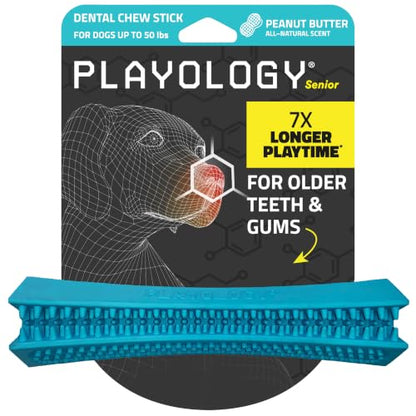 Playology Dog Toys | Dental Chew Stick for Senior Dogs | Peanut Butter Scented Medium Toy | Dog Chew Toy for Healthy Teeth and Gums - size: Medium Chew Stick, style: Peanut Butter