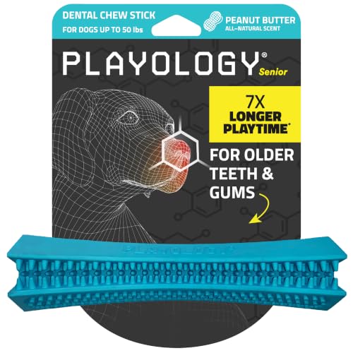 Playology Dog Toys | Dental Chew Stick for Senior Dogs | Peanut Butter Scented Medium Toy | Dog Chew Toy for Healthy Teeth and Gums - size: Medium Chew Stick, style: Peanut Butter