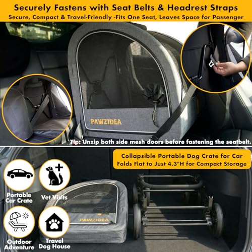 PAWZIDEA 3-in-1 Large Dog Stroller with Detachable Carrier up to 80lbs, Portable Dog Car Crate & Travel Kennel, Foldable Pet Stroller for 2 Medium Dogs, All-Terrain 9” Jogger Wheels, Adjustable Handle - color: Mid-Hemp Grey