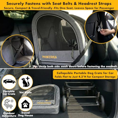 PAWZIDEA 3-in-1 Large Dog Stroller with Detachable Carrier up to 80lbs, Portable Dog Car Crate & Travel Kennel, Foldable Pet Stroller for 2 Medium Dogs, All-Terrain 9” Jogger Wheels, Adjustable Handle - color: Mid-Hemp Grey