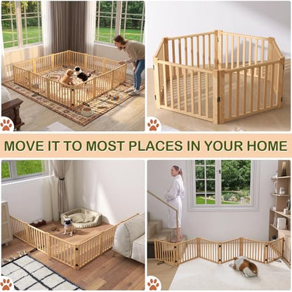 Wooden Freestanding Pet Gate Indoor, 16.9" H Foldable Dog Gates, No-Painted Pet Fence for Doorways Stairs- 6 Panels - size: 【6 Panels】H:16.9"