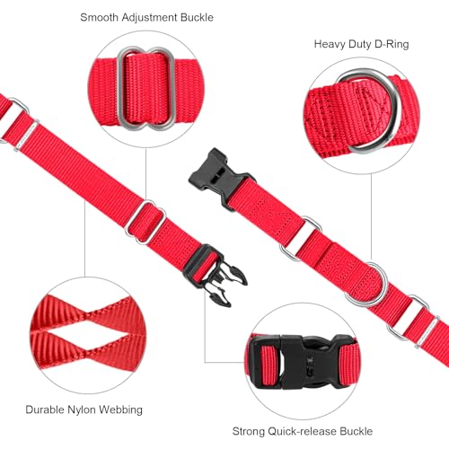 Mikivery Martingale Collar for Dogs Nylon Dog Collar with Quick Release Buckle Adjustable Training No Slip Dog Collars(Medium, Red) - color: Red, size: Medium