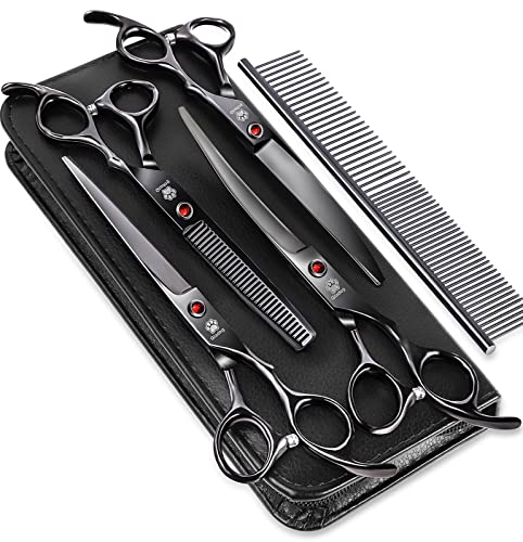 Dog Grooming Scissors Kit with Safety Round Tips, GLADOG Professional 6 in 1 Grooming Scissors for Dogs, Sharp and Heavy-duty Dog Grooming Shears for Dogs Cats Pets - style: Professional Set