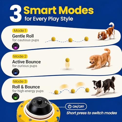 Interactive Dog Toys Ball, Moving Dog Toys to Keep Them Busy, Automatic Self Rolling & Bouncing, Soft E-TPU Material IPX7 Waterproof, Enrichment for Small Medium Large Breeds, Yellow - color: Yellow-Automatic Ball