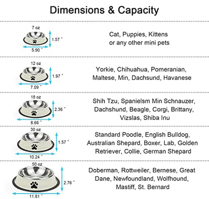Stainless Steel Dog Bowls, Food and Water Non Slip Anti Skid Stackable Pet Puppy Dishes for Small, Medium and Large Dogs (2 Pack) - color: White & Grey, size: 1.5 Cup/12 oz