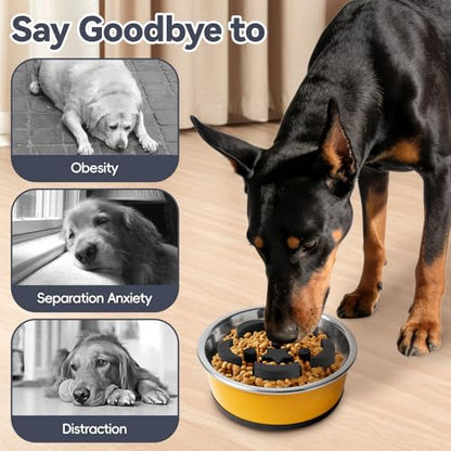 Slow Feeder Dog Bowls Insert, Soft Silicone Dog Slow Feeding Insert with 10 Upgraded Suction Cups, 3.5"×1.3" Compatible with Regular Dogs Bowls（Black） - color: Balck, size: 3.5"x1.3"