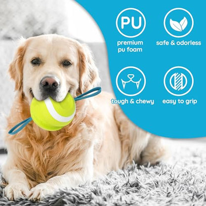 LECHONG Dog Balls with Straps for Tugging 2 Pcs, Interactive Dog Toys, Puppy Toys to Keep Them Busy, High Bouncy Balls for Dogs, Tennis Ball Base Ball Toys - color: white & green