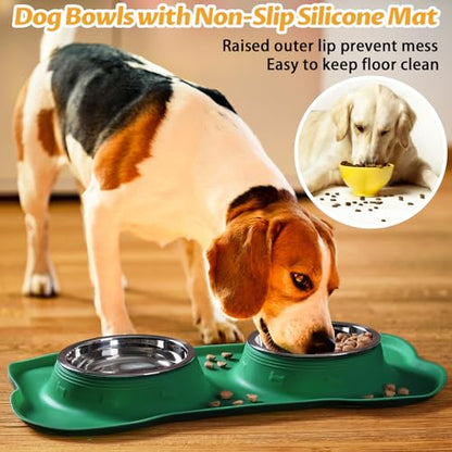 Hubulk Pet Dog Bowls 2 Stainless Steel Dog Bowl with No Spill Non-Skid Silicone Mat + Pet Food Scoop Water and Food Feeder Bowls for Feeding Small Medium Large Dogs Cats Puppies (Small, Hunter Green) - color: Hunter Green, size: Small