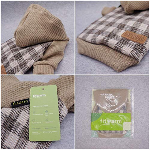 Fitwarm Tartan Plaid Dog Hoodie, Knitted Dog Clothes for Small Dogs Boy, Pet Sweatshirt, Knitted Sweater, Beige, XL - color: Khaki, size: X-Large