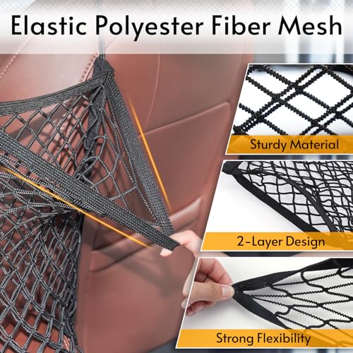 rabbitgoo Dog Car Net Barrier for SUVs, Pet Barrier with Metal Hooks & Stretchable Mesh, Car Divider & Storage Bag, Easy to Install, Drive Safely with Children & Pets, 13.98"×15.55" - size: 13.98" x 15.55"