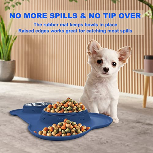 AsFrost Dog Food Bowls Stainless Steel Dog Food and Water Bowl Set, Dog Bowls No Spill Non Slip Silicone Mat, Dog Dishes for Small Medium Size Dogs Cat Puppy Pet Food Feeding Bowls, Blue, 12oz - color: BLUE, size: 1½ Cup/12 oz each