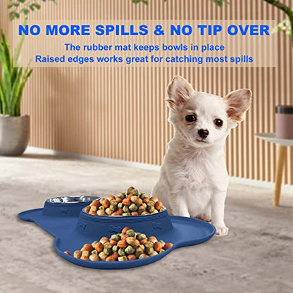 AsFrost Dog Food Bowls Stainless Steel Dog Food and Water Bowl Set, Dog Bowls No Spill Non Slip Silicone Mat, Dog Dishes for Small Medium Size Dogs Cat Puppy Pet Food Feeding Bowls, Blue, 12oz - color: BLUE, size: 1½ Cup/12 oz each