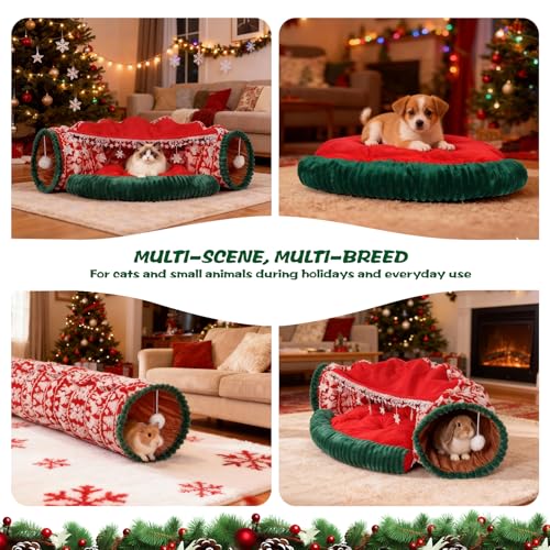 Cat Tunnel Bed, 2-in-1 Cat Tunnels for Indoor Cats, Soft Washable Covered Pet Cave Bed, Play Tube Pet Toys for Cats, Rabbits, and Small Animals
