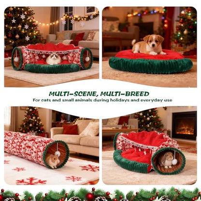 Cat Tunnel Bed, 2-in-1 Cat Tunnels for Indoor Cats, Soft Washable Covered Pet Cave Bed, Play Tube Pet Toys for Cats, Rabbits, and Small Animals