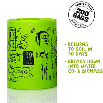 Planet Poop Compostable Dog Poop Bags for Small Pets, Large Single Roll 200 Mini Size Grab & Go, Biodegradable Un-Scented Dog Waste Bags with Handles, Leakproof Doggy Cat Bag, Plant Based Pet Supplies - size: 200 Count (Pack of 1)