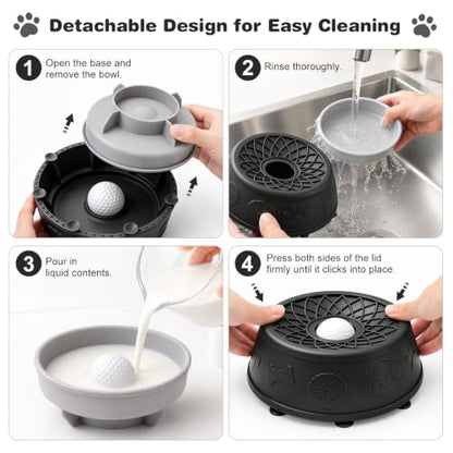 Dog Lick Bowl, Slow Feeder Dog Bowls for Liquid Treats, Food-Grade Silicone Anti-Slip Dog Licking Toy, Bone Broth and Yogurt Puzzle Feeder for Large Medium Puppy Pet & Cats Helps Protect the Stomach - color: Black