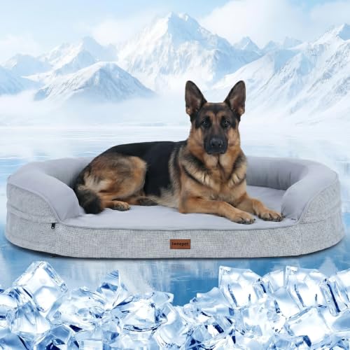 iweepet Cooling Jumbo Dog Beds for Extra Large Dogs, Summer Orthopedic Dog Sofa Bed with Supportive 28D Egg-Crate Foam, Removable Washable Cover, Waterproof Lining, 48’’,Grey - size: XXL:48.0"Lx35.0"Wx7.6"H