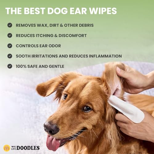 We Love Doodles Dog Ear Cleaner Finger Wipes & Dog Face Comb - Dog Ear Cleaner, Presoaked Dog Ear Wipes, Dog Ear Cleaning Solution, Flea Comb for Dogs, Fine Tooth Tear Stain Remover, Grooming Comb