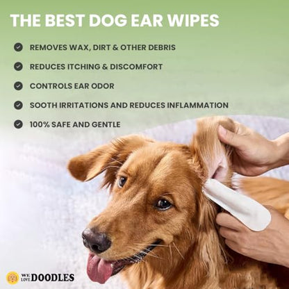 We Love Doodles Dog Ear Cleaner Finger Wipes & Dog Face Comb - Dog Ear Cleaner, Presoaked Dog Ear Wipes, Dog Ear Cleaning Solution, Flea Comb for Dogs, Fine Tooth Tear Stain Remover, Grooming Comb