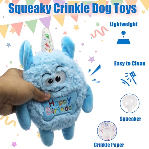 Plush Dog Birthday Toy for Girl Boy Gifts, Crinkle Squeaky Dog Toy Keep Them Busy Tug of War Stuffed Dog Chew Toy for Small Medium Large Dogs (Sky Blue) - color: Sky Blue