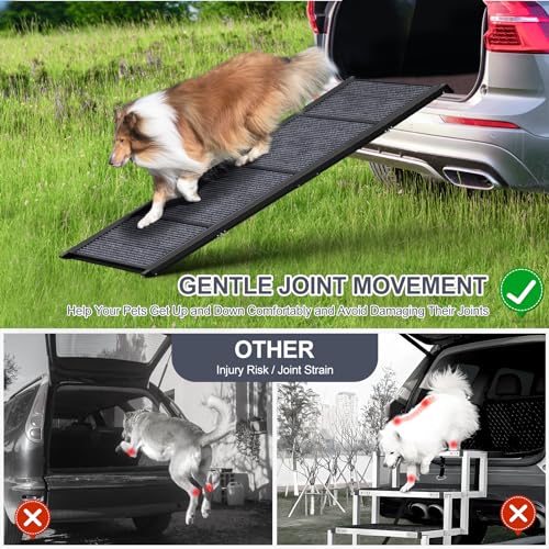 Dog Ramp for Car 63" Long & 17" Wide Portable Dog Ramps for Large Dogs with Non-Slip Rug Surface Dog Car Ramp for SUV Car & Truck, Folding Dog Ramp Up to 250LBS - size: Upgraded 63" L x 17.2" W