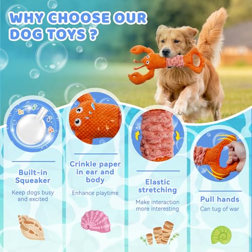 YZHDUXIU Tug of War Dog Toy, Squeaky Dog Toys Interactive Lobster Puppy Toys with Crinkle Paper to Keep Them Busy - color: Orange Lobster