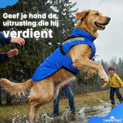 Waterproof Dog Rain Coat, Reflective Safety Strips & Leash Hole – Lightweight Adjustable Jacket for Medium Breeds - S, Blue - color: Blue, size: Small