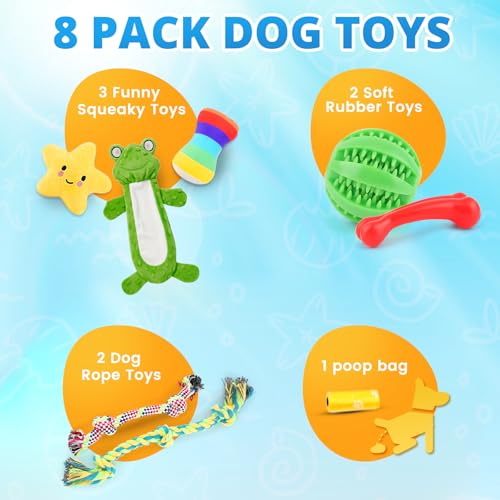 LOYEE 8 Pack Puppy Toys for Small Dogs, Luxury Dog Chew Toys with Squeaky Plush Toys, Rope Toys and Ball, Teething Toys for Puppy Supplies - style: 8 - Pack Frog
