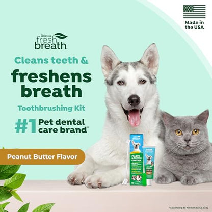 TropiClean Fresh Breath Plaque & Tartar Control Kit | Dog Toothpaste, Toothbrush & Finger Brush | Dog Toothbrushing Kit | Peanut Butter Flavor