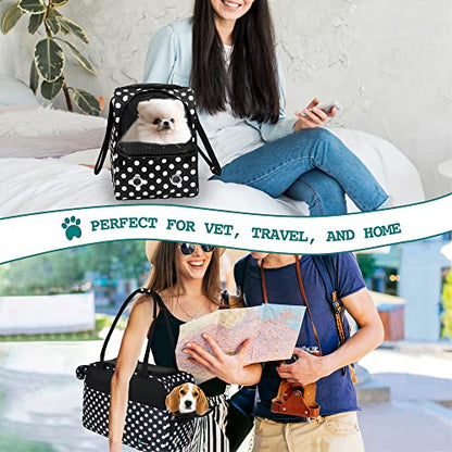 PetAmi Dog Purse Carrier for Small Dogs Cats, TSA Airline Approved Soft-Sided Pet Carrier with Pockets, Ventilated Travel Tote Bag with Bed & Shoulder Strap, Puppy Kitten, Max 12 lbs, Polka Dot Black - color: Polka Dot Black