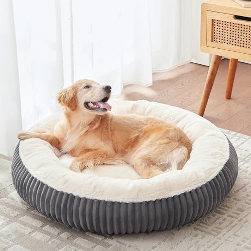 36 inches Donut Dog Bed for Large Dogs - Calming Round Pet Bed with Removable Cover,Washable Milk Plush Faux Fur, Fits Pets up to 80 lbs(Charcoal,Large) - color: Charcoal, size: 36.0"L x 36.0"W x 8.0"Th