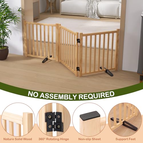 Wooden Freestanding Dog Gate Indoor, 23" H Foldable Dog Gates, No-Painted Portable Puppy Fence for Hallway Stairs, Doggy Barrier- 3 Panels - size: 【3 Panels】H:23''