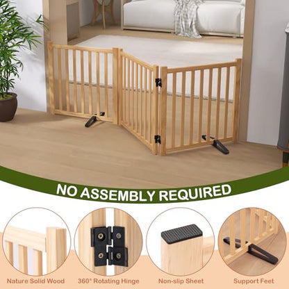Wooden Freestanding Dog Gate Indoor, 23" H Foldable Dog Gates, No-Painted Portable Puppy Fence for Hallway Stairs, Doggy Barrier- 3 Panels - size: 【3 Panels】H:23''