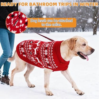 KOOLTAIL Christmas Dog Sweater, Cold Weather Pullover Classic Knitwear, Reindeer Snowflake Pattern Thick Warm Winter Pet Clothes, Cable Knit Dog Sweaters for Small Medium Large Bulldog Boy Girl, Red M - color: Red, size: Medium