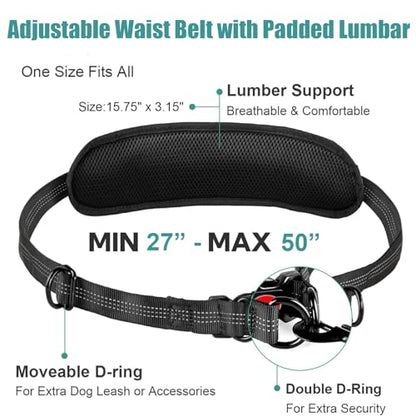 Hands Free Double Dog Leash No-Pull Bungee Black/Blue Large Dogs | Dual-dog waist/crossbody for Walking running, bungee no-pull, storage pouch, reflective, 2 padded handles - size: 2 Leashes