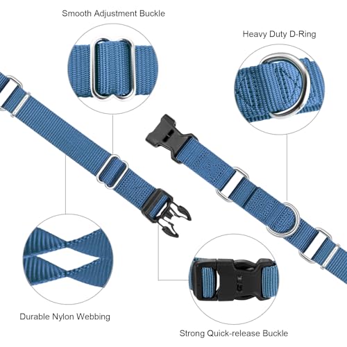 Mikivery Martingale Collar for Dogs Nylon Dog Collar with Quick Release Buckle Adjustable Training No Slip Dog Collars(Large, Haze Blue) - color: Haze Blue, size: Large