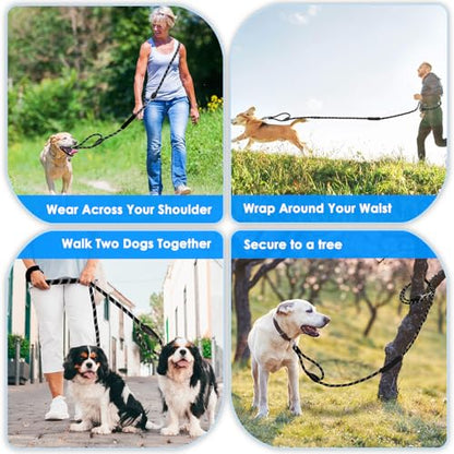 Lukovee Hands Free Dog Leash, 10FT Adjustable Training Lead 1/2 Inch Nylon Heavy Duty Lead No Pull for Large Medium Dogs, Tangle Free Reflective Waist-Leash for Walking Running, (DB, Plus Handle) - color: Black
