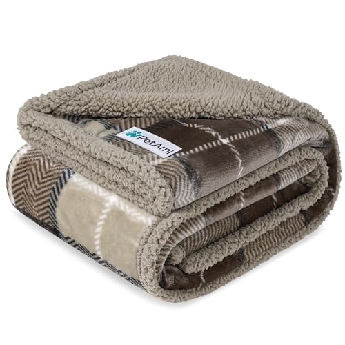 PetAmi Waterproof Dog Blanket for Couch, Extra Large 80x60, Pee Proof Sherpa Fleece Reversible Pet Throw, Furniture Protector for Bed Sofa Crate Kennel, Soft Washable Cover for Dogs, Plaid Taupe - color: Plaid Taupe, size: X-large 80 X 60 Inches