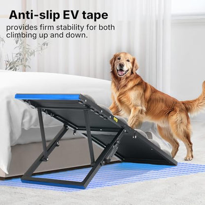 Veehoo Dog Ramp for Bed Couch Height Adjustable from 17" to 23", Foldable Stairs for Dogs to Get on Bed 17" Extra Wide, Portable Pet Doggie Steps Indoor with Non Slip Pad, Support up to 150 lbs - size: 48"L x 17"W x 23"H