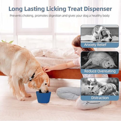 Dog Slow Feeder Lick Bowl, Non-Slip Dog Licking Treat Dispenser, Slow Feeder Bowls for Small Medium Large Breed Dogs, Anxiety Relief & Anti-Choking, BPA Free Silicone (Dark Blue, 1.6 Cup) - color: Dark Blue