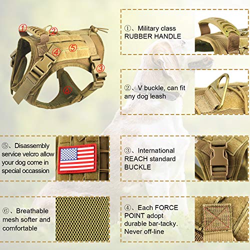 Tactical Service Dog Vest Harness for Medium Large Dog, Military K9 Training Dog Vest with Molle and Loop Panels Adjustable Tactical Puppy Harnesses with Handle (S, Khaki) - color: Khaki, size: Small (Pack of 1)