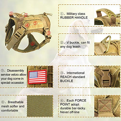 Tactical Service Dog Vest Harness for Medium Large Dog, Military K9 Training Dog Vest with Molle and Loop Panels Adjustable Tactical Puppy Harnesses with Handle (S, Khaki) - color: Khaki, size: Small (Pack of 1)