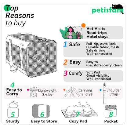 Soft Pet Carrier Bag for Cats and Puppy Under 20 lbs. Sturdy, Safe, Comfortable and Lightweight - color: Grey