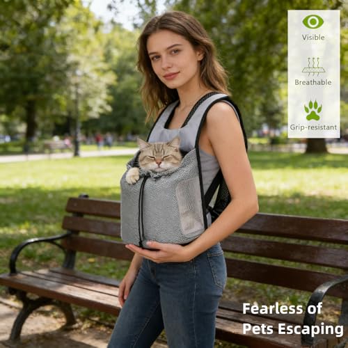 Dog Front Carrier Backpack,Ventilated Mesh Puppy Back Pack with Safety Belt,Adjustable Breathable Pet Carrier for Small Dogs Cats,Lightweight Doggy Backpack for Hiking Cycling Outdoor - color: Gray