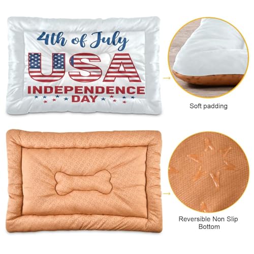 Independence Day Pattern Pet Bed Mat for Dogs and Cats, Soft Washable Crate Pad with Non-Slip Bottom, Cozy Bed Cushion for Small Medium Large Pets, 24x36 Inch - size: Medium