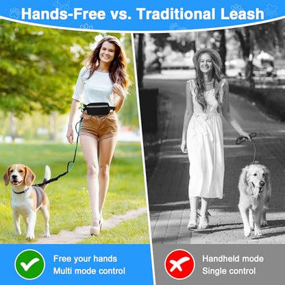 Hands Free Dog Leash with Zipper Pouch, Dual Padded Handles, Shock Absorbing Bungee Leash for Small Medium Large Dogs, Ideal for Walking Jogging Running Hiking (Black) - color: Black